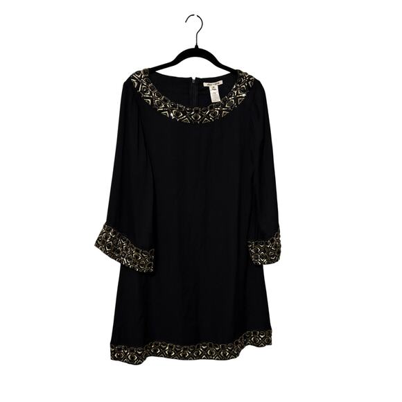 Alice + Olivia Black Gold Sequins Silk Mini Dress Size Medium - Picture 1 of 5